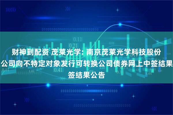 财神到配资 茂莱光学: 南京茂莱光学科技股份有限公司向不特定对象发行可转换公司债券网上中签结果公告