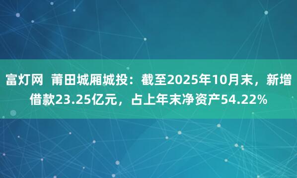 富灯网  莆田城厢城投：截至2025年10月末，新增借款23.25亿元，占上年末净资产54.22%